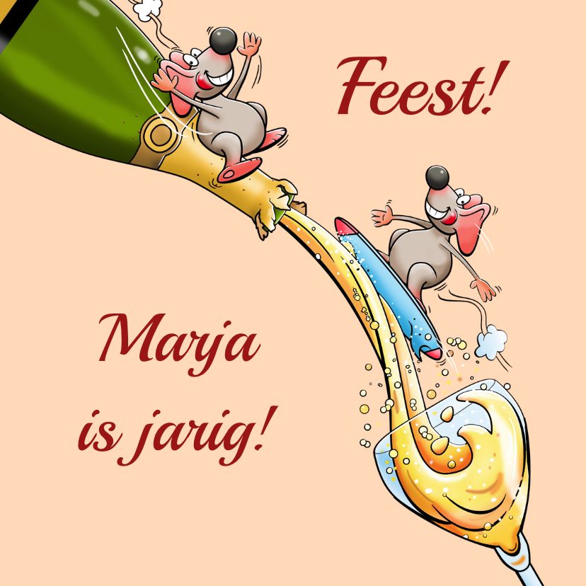 Verjaardagskaarten - Leuke verjaardagskaart voor vrouw met muizen en champagne