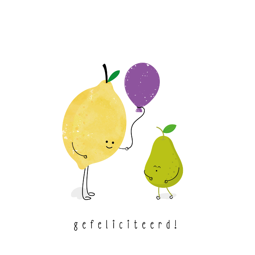 Verjaardagskaarten - Lief verjaardagskaartje ballon citroen en peer