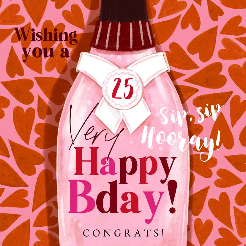 Verjaardagskaarten - Liefdevolle verjaardagskaart sip sip hooray champagnefles 