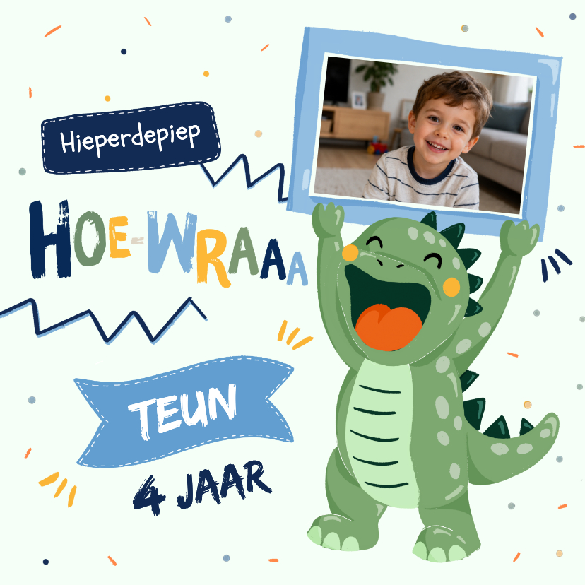Verjaardagskaarten - Lieve en stoere verjaardagskaart met dino en foto