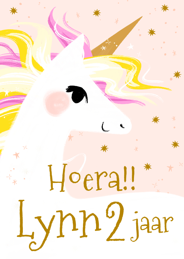 Verjaardagskaarten - Lieve kaart met geïllustreerde unicorn en sterretjes