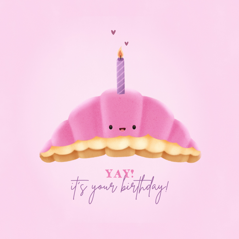 Verjaardagskaarten - Lieve verjaardagskaart crompouce met kaarsje en hartjes