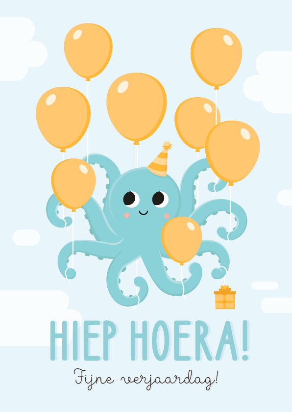 Verjaardagskaarten - Lieve verjaardagskaart jongen met octopus aan ballonen