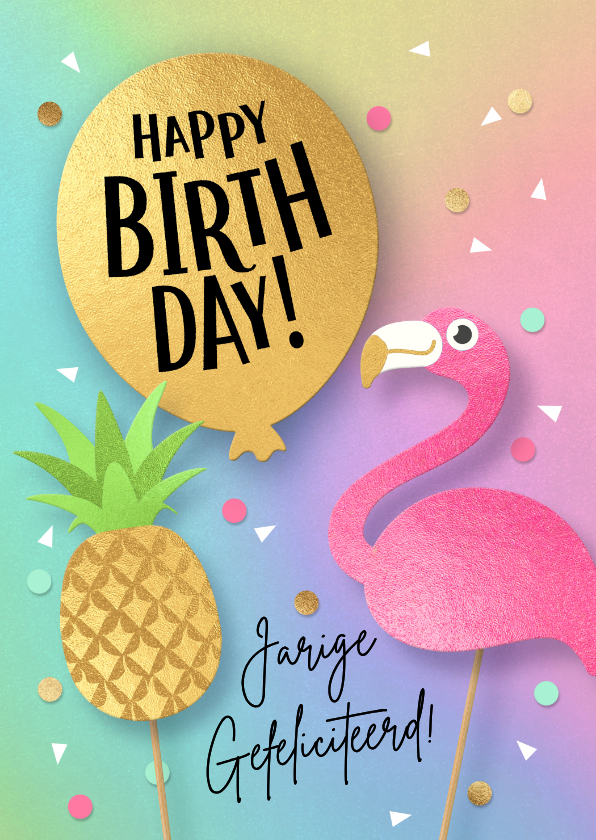 Lieve verjaardagskaart meisje flamingo ananas - Verjaardagskaarten Verjaardagskaarten - Lieve verjaardagskaart meisje flamingo ananas