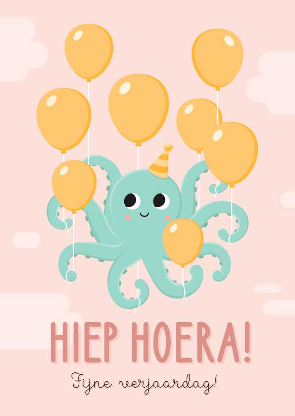 Verjaardagskaarten - Lieve verjaardagskaart meisje met octopus aan ballonen