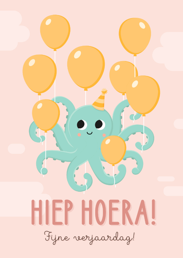 Lieve verjaardagskaart meisje met octopus aan ballonen - Verjaardagskaarten Verjaardagskaarten - Lieve verjaardagskaart meisje met octopus aan ballonen
