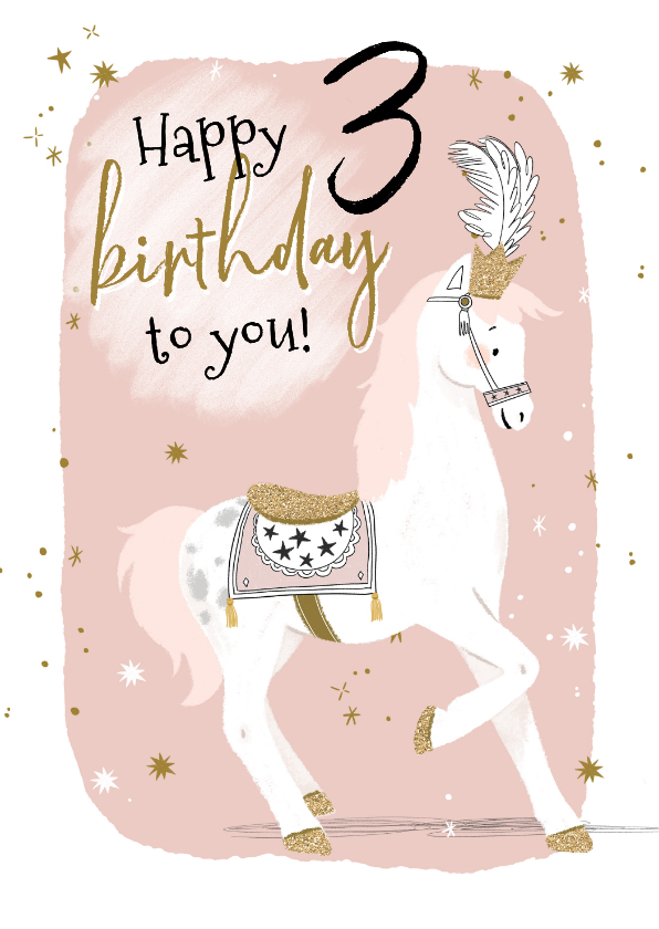 Verjaardagskaarten - Lieve verjaardagskaart met circuspaardje en kleine sterren