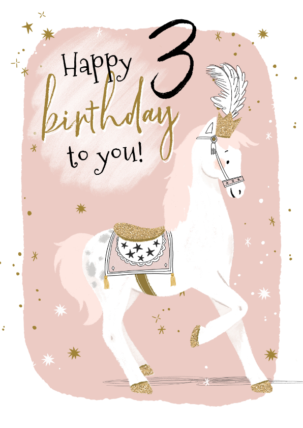 Verjaardagskaarten - Lieve verjaardagskaart met circuspaardje en kleine sterren