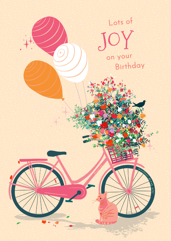 Verjaardagskaarten - Lieve verjaardagskaart met fiets en bloemen