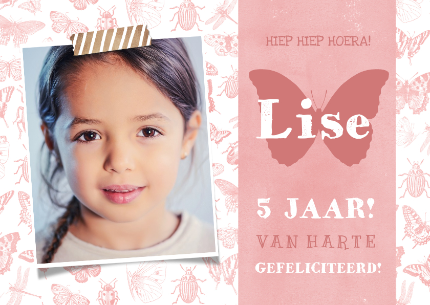 Verjaardagskaarten - Lieve verjaardagskaart met vlinders en foto voor een meisje