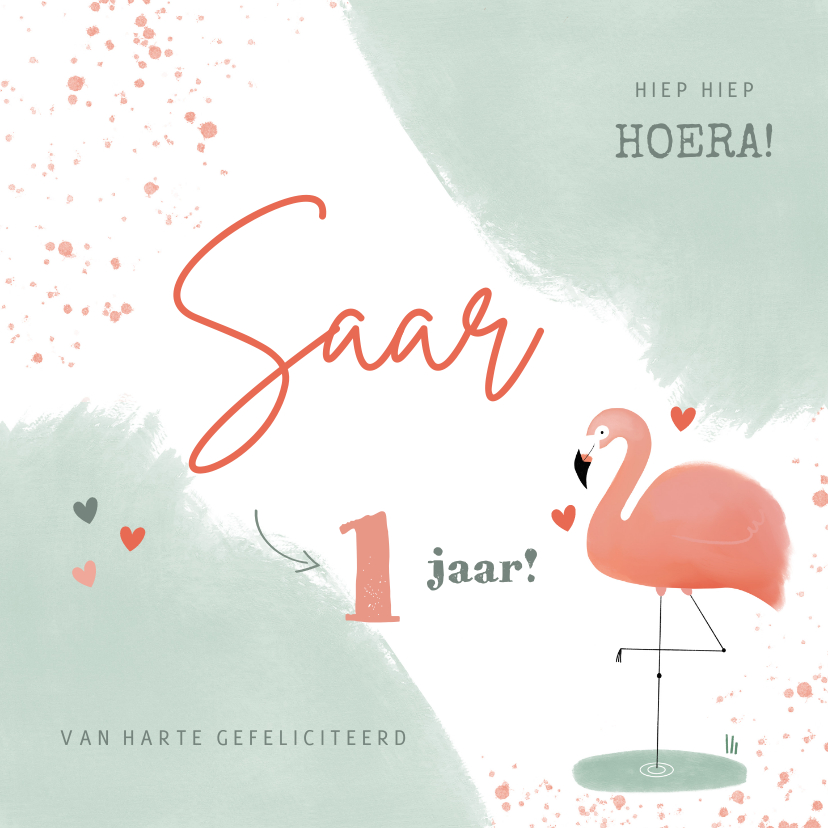 Verjaardagskaarten - Lieve verjaardagskaart roze en mint flamingo waterverf