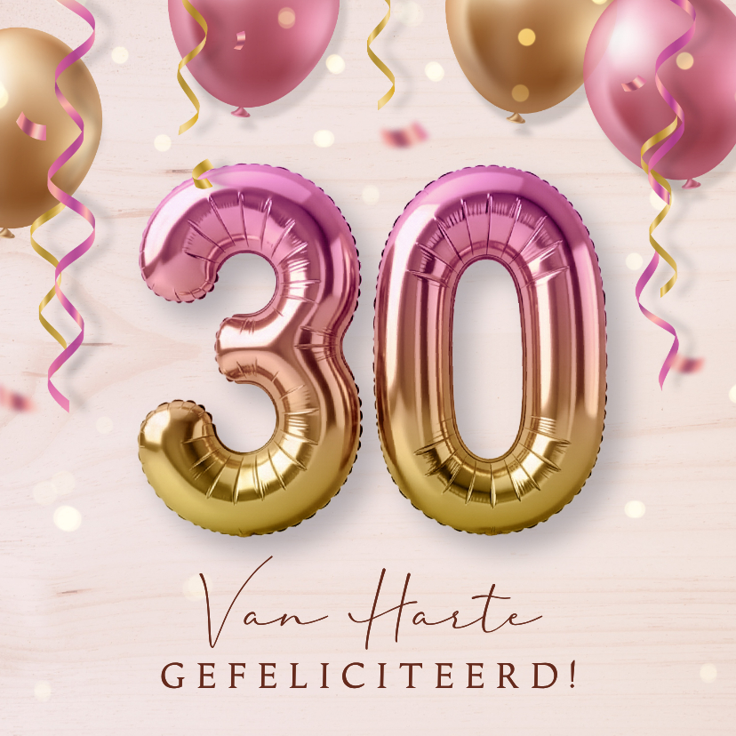 Verjaardagskaarten - Luxe verjaardagskaart 30 met feestelijke heliumballonnen