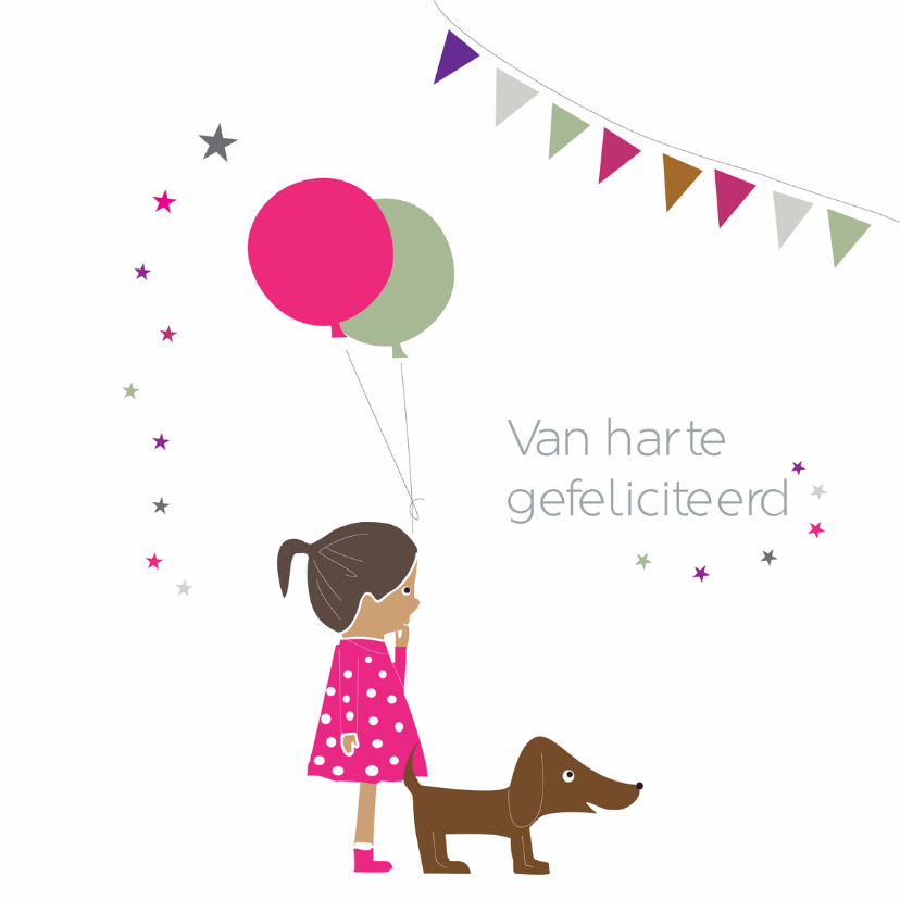 Meisje met hondje - Verjaardagskaarten Verjaardagskaarten - Meisje met hondje
