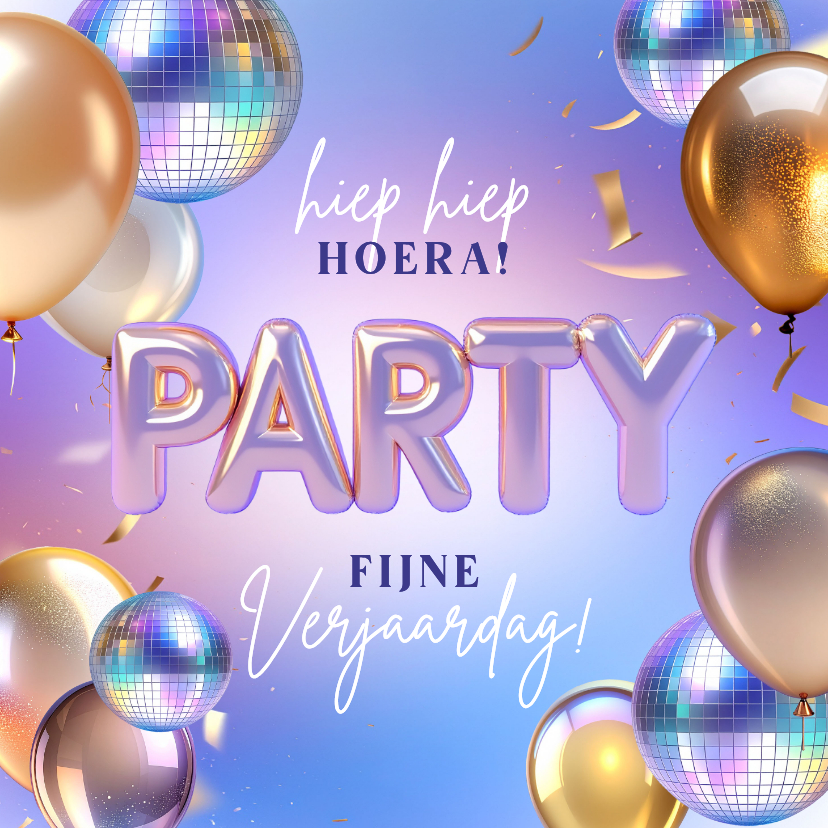 Moderne verjaardagskaart ballonnen disco en confetti - Verjaardagskaarten Verjaardagskaarten - Moderne verjaardagskaart ballonnen disco en confetti