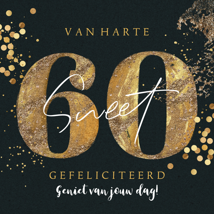 Verjaardagskaarten - Moderne verjaardagskaart ‘Sweet 60’ getal goud confetti 