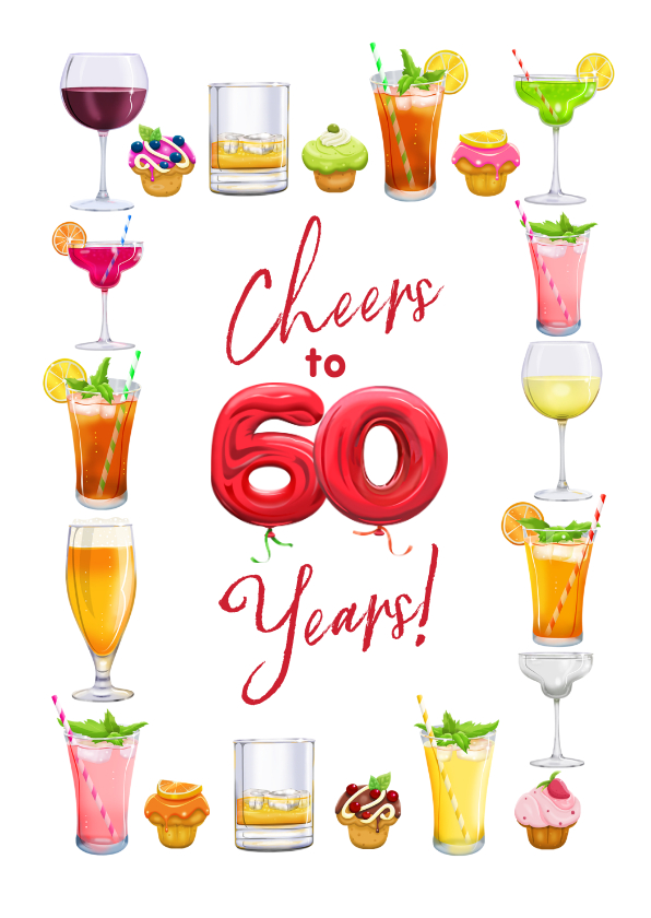 Verjaardagskaarten - Mooie kaart met glazen diverse drankjes 60 jaar