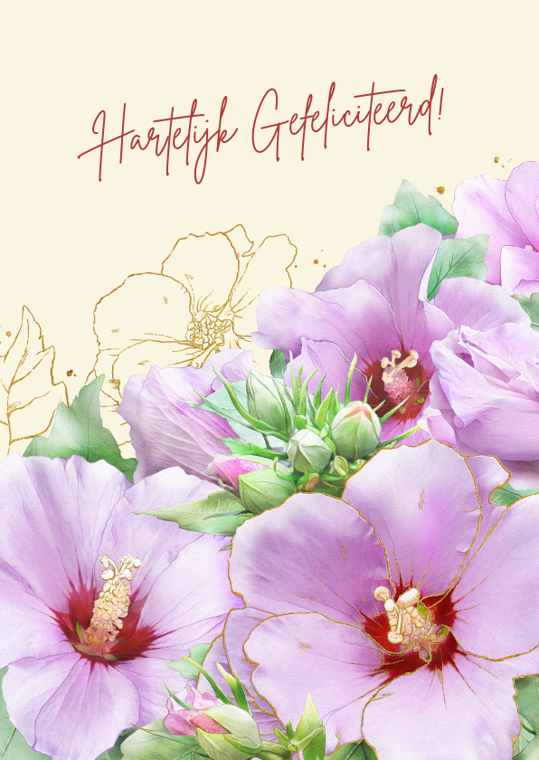 Verjaardagskaarten - Mooie verjaardagskaart met Hibiscus-bloemen