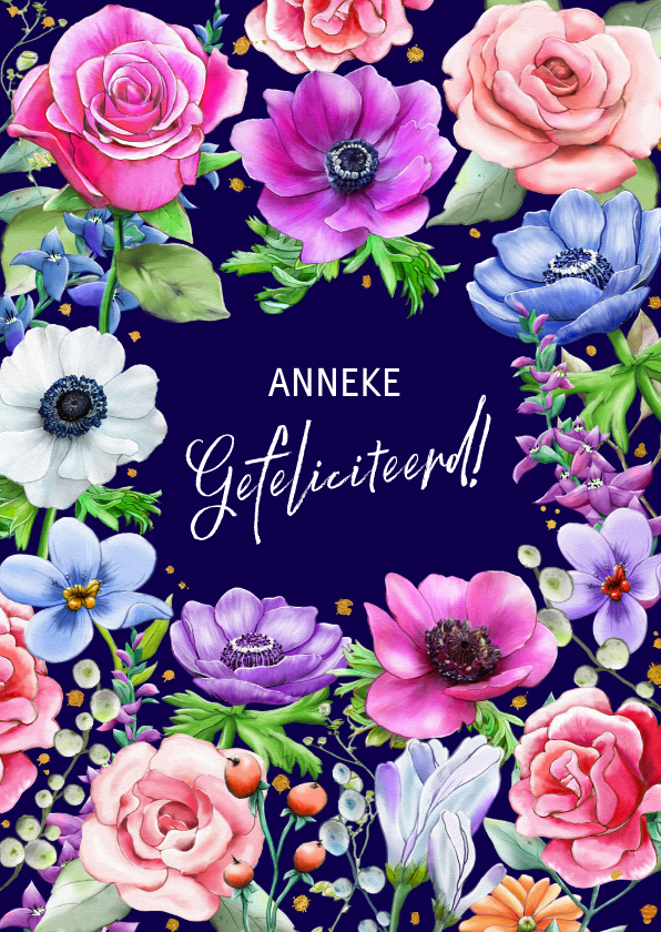 Verjaardagskaarten - Mooie verjaardagskaart met rozen en diverse andere bloemen