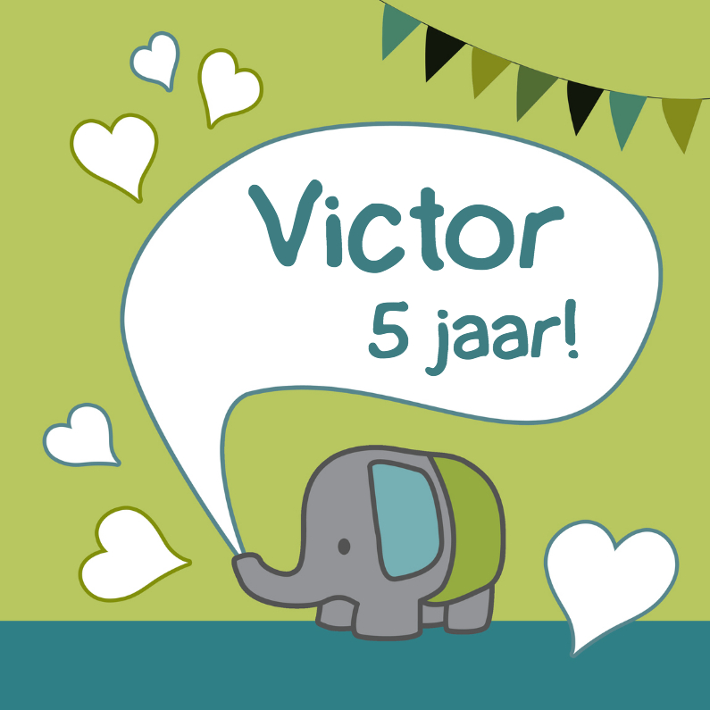 Olifantje jarig groen - Verjaardagskaarten Verjaardagskaarten - Olifantje jarig groen