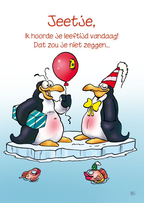 Penguins verjaardag 20 Pinguin met ballon en cadeau RN. - Verjaardagskaarten Verjaardagskaarten - Penguins verjaardag 20 Pinguin met ballon en cadeau RN.