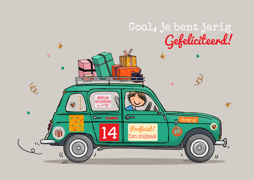 Retro auto verjaardagskaart - Verjaardagskaarten Verjaardagskaarten - Retro auto verjaardagskaart