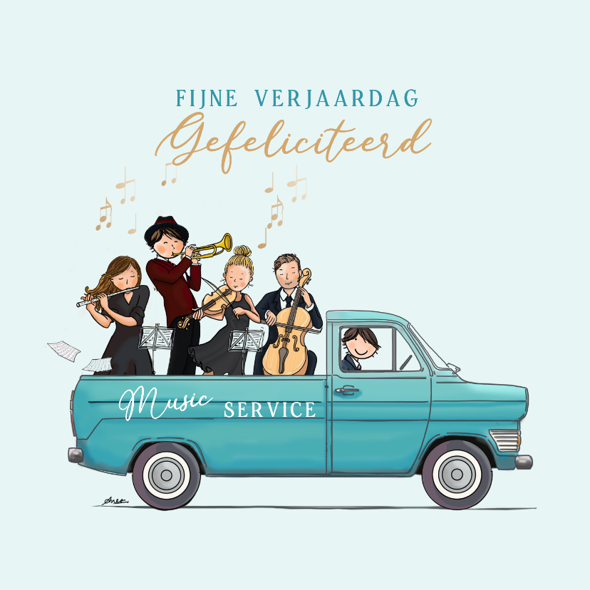 Verjaardagskaarten - Retro pickup met orkestje