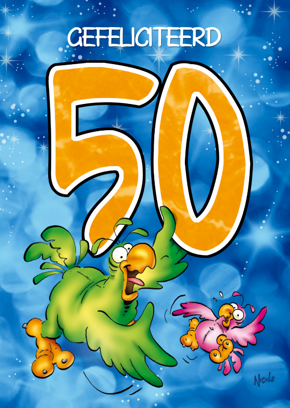 Rocco leeftijd 50 Papegaai houdt cijfer vast RN. - Verjaardagskaarten Verjaardagskaarten - Rocco leeftijd 50 Papegaai houdt cijfer vast RN.