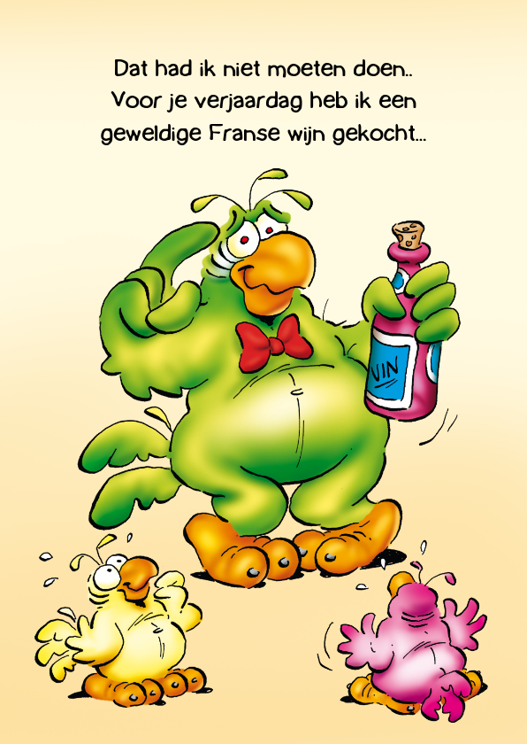 Rocco verjaardag 35 papegaai met wijn - Verjaardagskaarten Verjaardagskaarten - Rocco verjaardag 35 papegaai met wijn