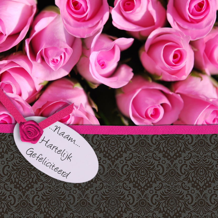 Roze rozen en behang zwart - Verjaardagskaarten Verjaardagskaarten - Roze rozen en behang zwart