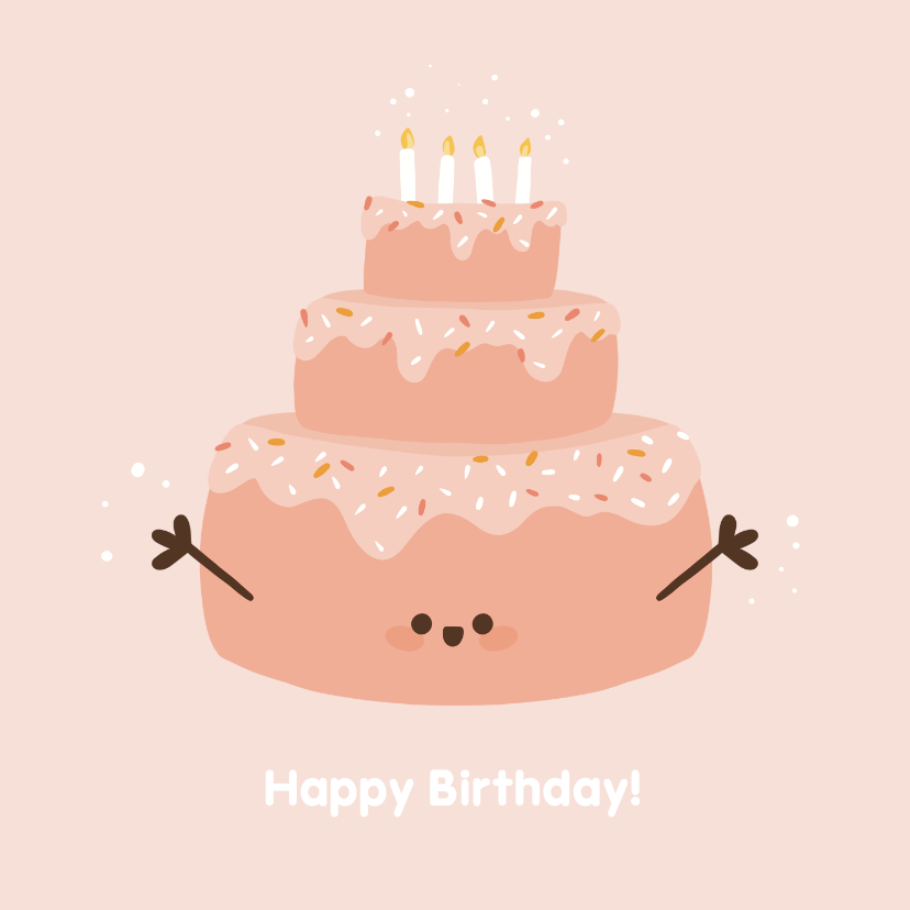 Verjaardagskaarten - Roze verjaardagstaart met taart en kaarsjes