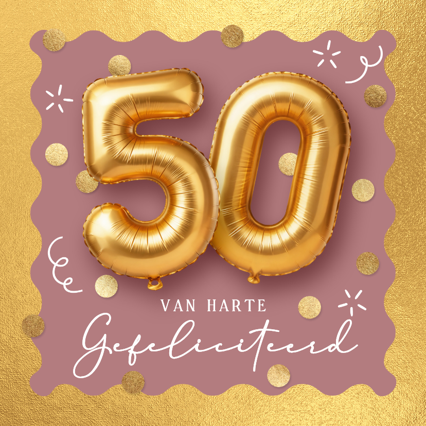 Sarah 50 jaar verjaardagskaart gouden ballonnen - Verjaardagskaarten Verjaardagskaarten - Sarah 50 jaar verjaardagskaart gouden ballonnen