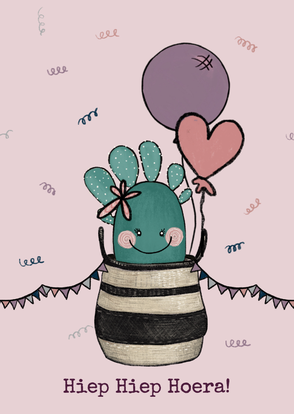Verjaardagskaarten - Schattige felicitatiekaart voor een verjaardag met cactus