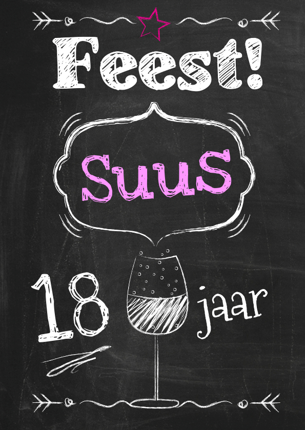Schoolbord feest met wijn-ByF - Verjaardagskaarten Verjaardagskaarten - Schoolbord feest met wijn-ByF