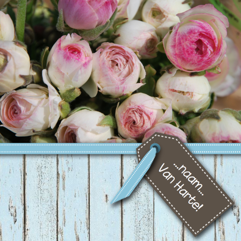 Verjaardagskaarten - Sloophout blauw met rozen roze