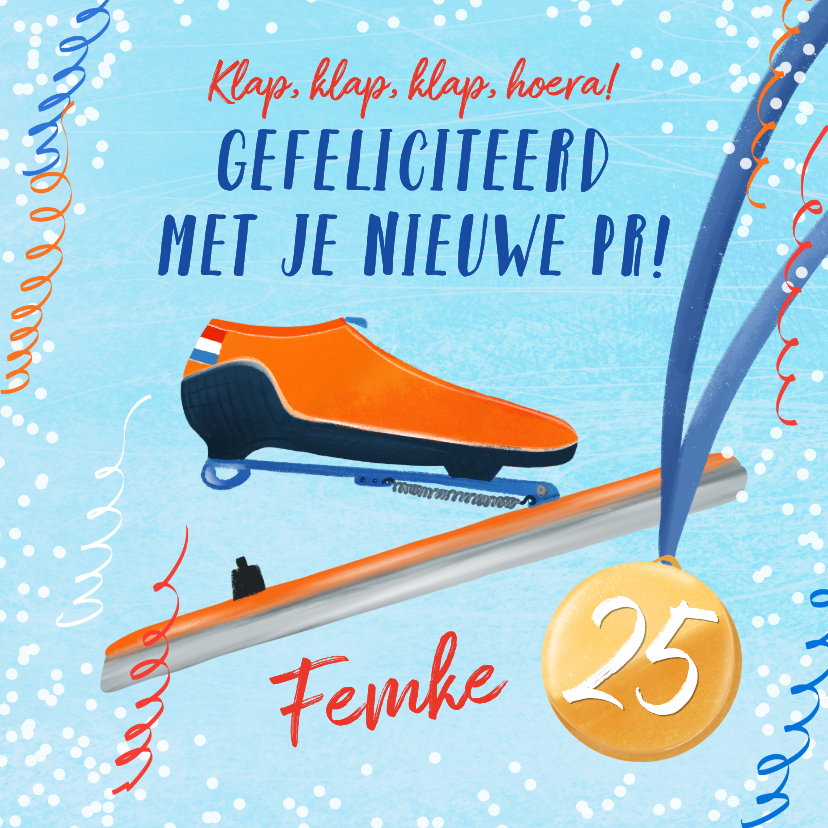 Verjaardagskaarten - Sportieve verjaardagskaart met klapschaats en medaille
