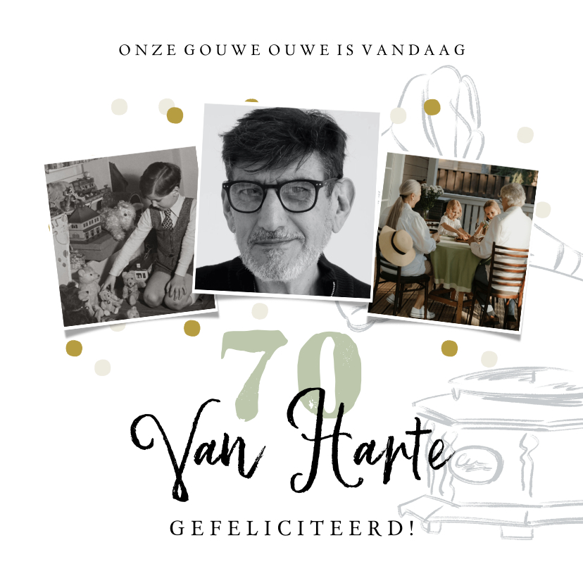 Verjaardagskaarten - Stijlvolle fotokaart met confetti en platenspeler