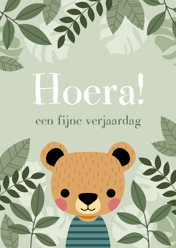 Stoer verjaardagskaartje met illustratie beertje en plantjes - Verjaardagskaarten Verjaardagskaarten - Stoer verjaardagskaartje met illustratie beertje en plantjes