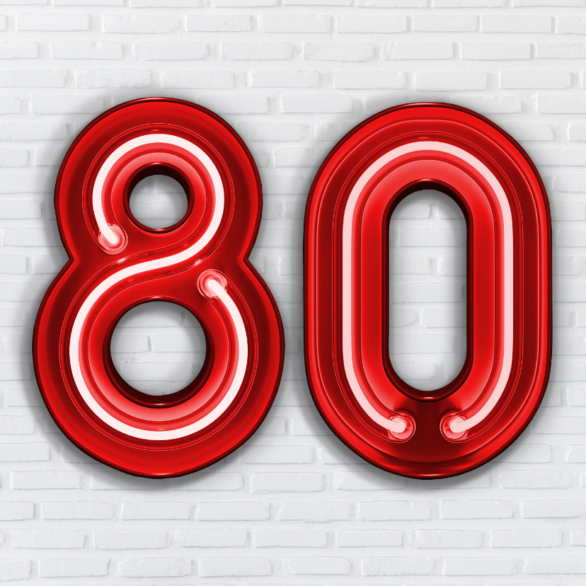 Stoere industriële kaart 80 jaar in rode neon cijfers - Verjaardagskaarten Verjaardagskaarten - Stoere industriële kaart 80 jaar in rode neon cijfers
