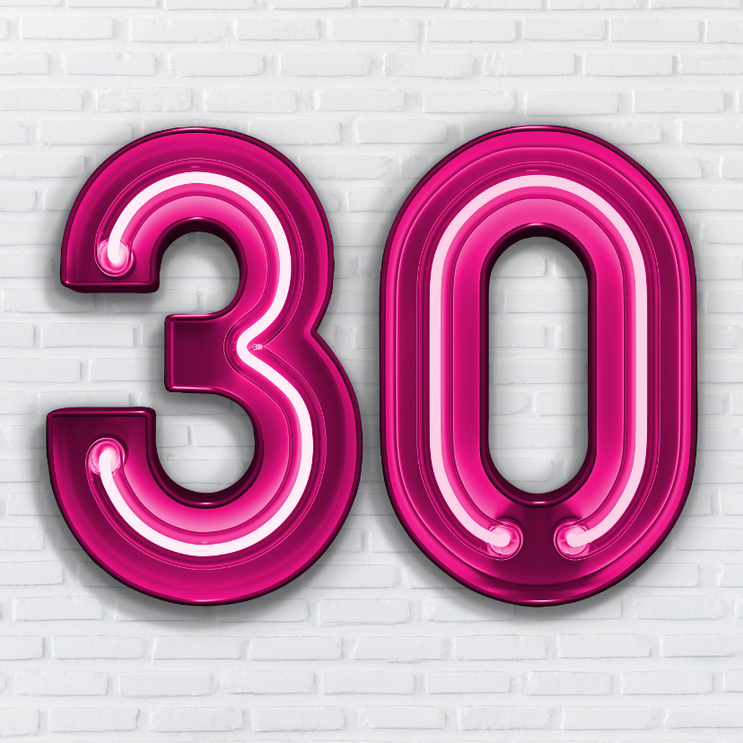Stoere industriële kaart met 30 en roze neon cijfers - Verjaardagskaarten Verjaardagskaarten - Stoere industriële kaart met 30 en roze neon cijfers