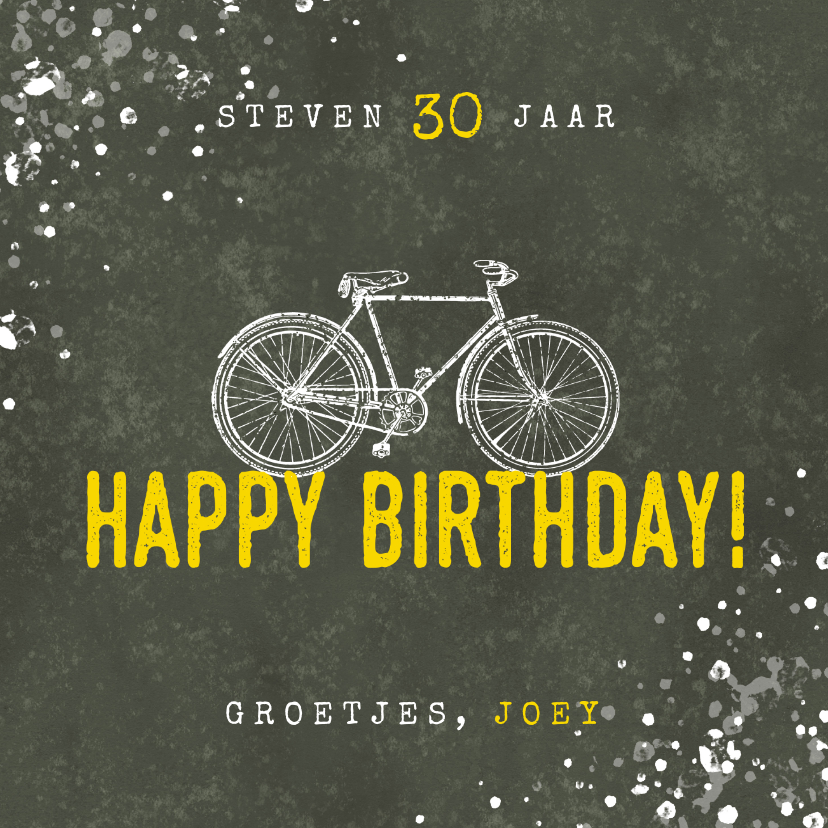 Verjaardagskaarten - Stoere verjaardagskaart happy birthday fiets en spetters