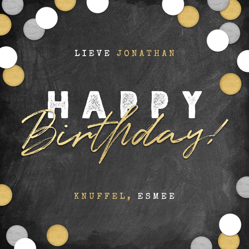 Verjaardagskaarten - Stoere verjaardagskaart krijtbord, confetti & happy birthday