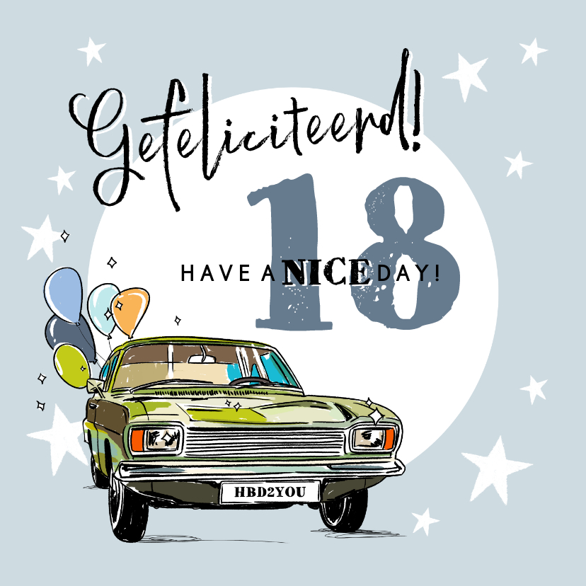 Verjaardagskaarten - Stoere verjaardagskaart met auto, ballonnen en foto