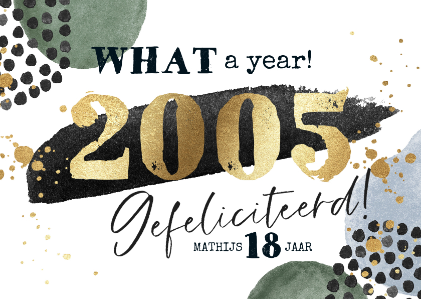 Stoere verjaardagskaart met jaartal in goud en watercolour - Verjaardagskaarten Verjaardagskaarten - Stoere verjaardagskaart met jaartal in goud en watercolour