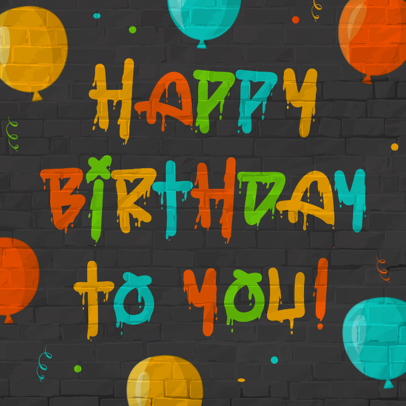 Stoere verjaardagskaart met kleurrijke graffiti letters - Verjaardagskaarten Verjaardagskaarten - Stoere verjaardagskaart met kleurrijke graffiti letters