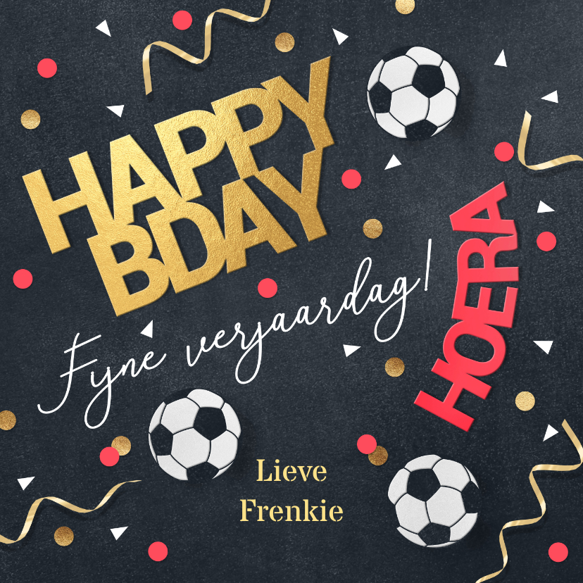 Verjaardagskaarten - Stoere verjaardagskaart voetbal confetti