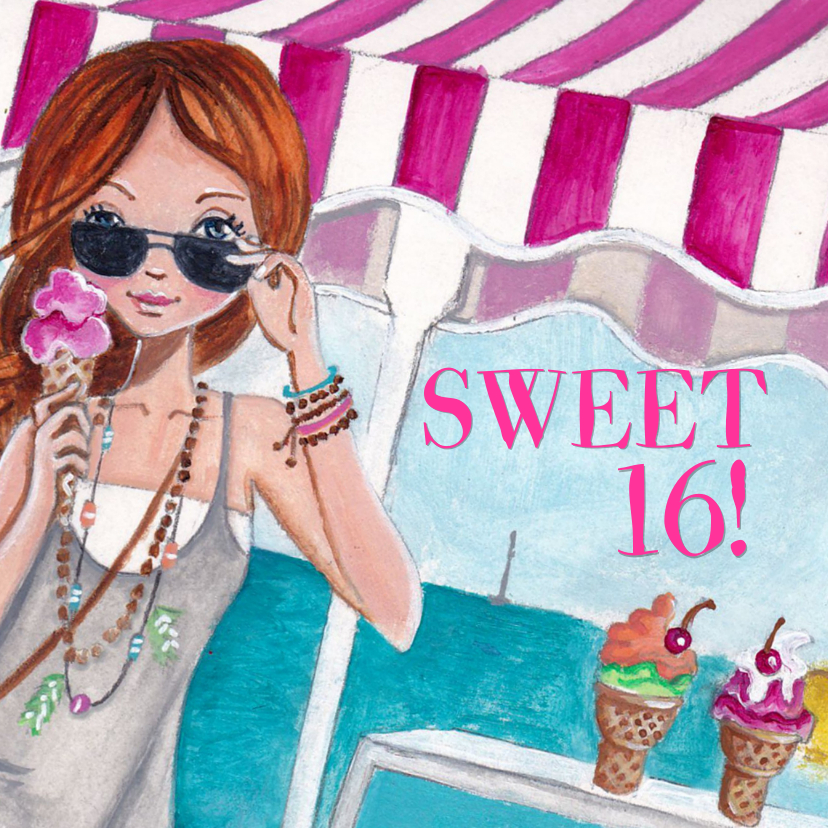 Betere Sweet 16 Strand Zee Feest Illustratie | Kaartje2go QX-68
