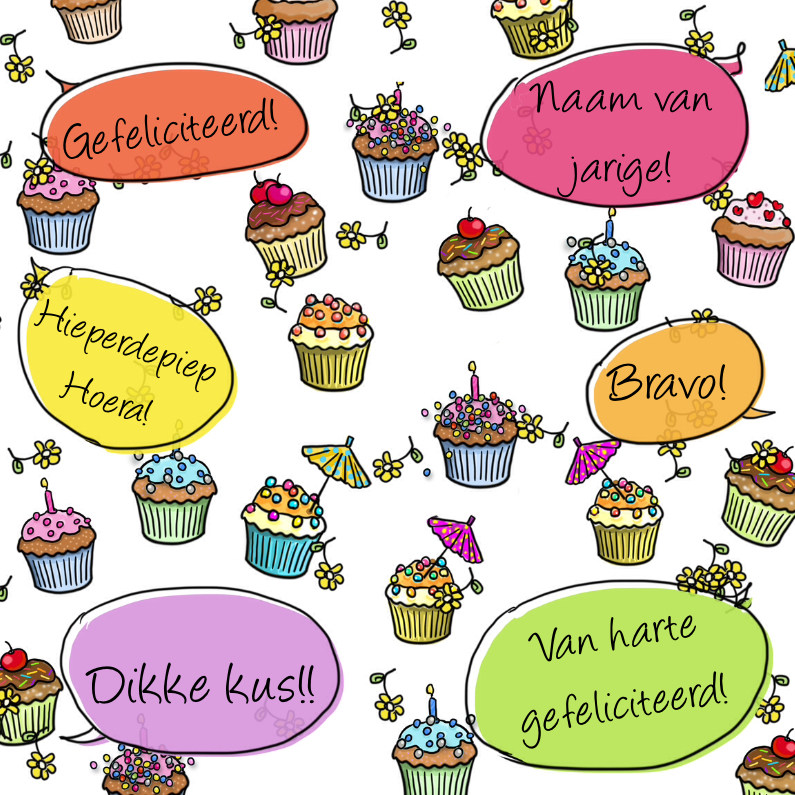 Verjaardagskaarten - taartjes met tekstballon