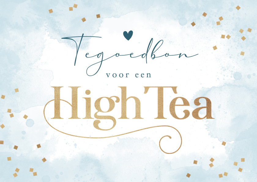 Verjaardagskaarten - Tegoedbon high tea waterverf confetti goud