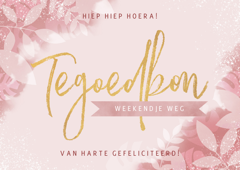 Verjaardagskaarten - Tegoedbon verjaardagskaart met roze waterverf en plantjes