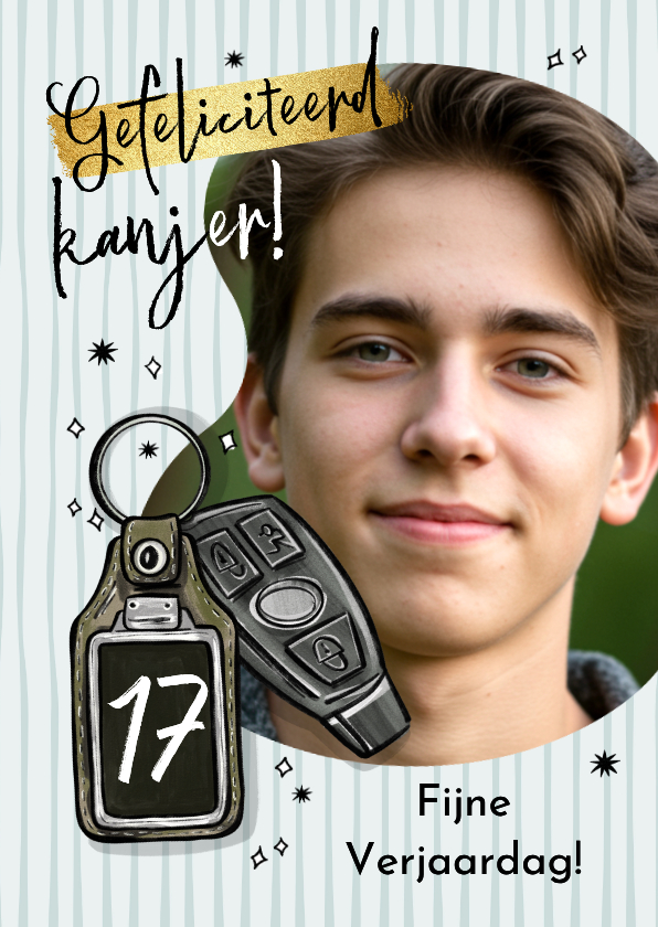 Verjaardagskaarten - Toffe verjaardagskaart gefeliciteerd autosleutel goud foto